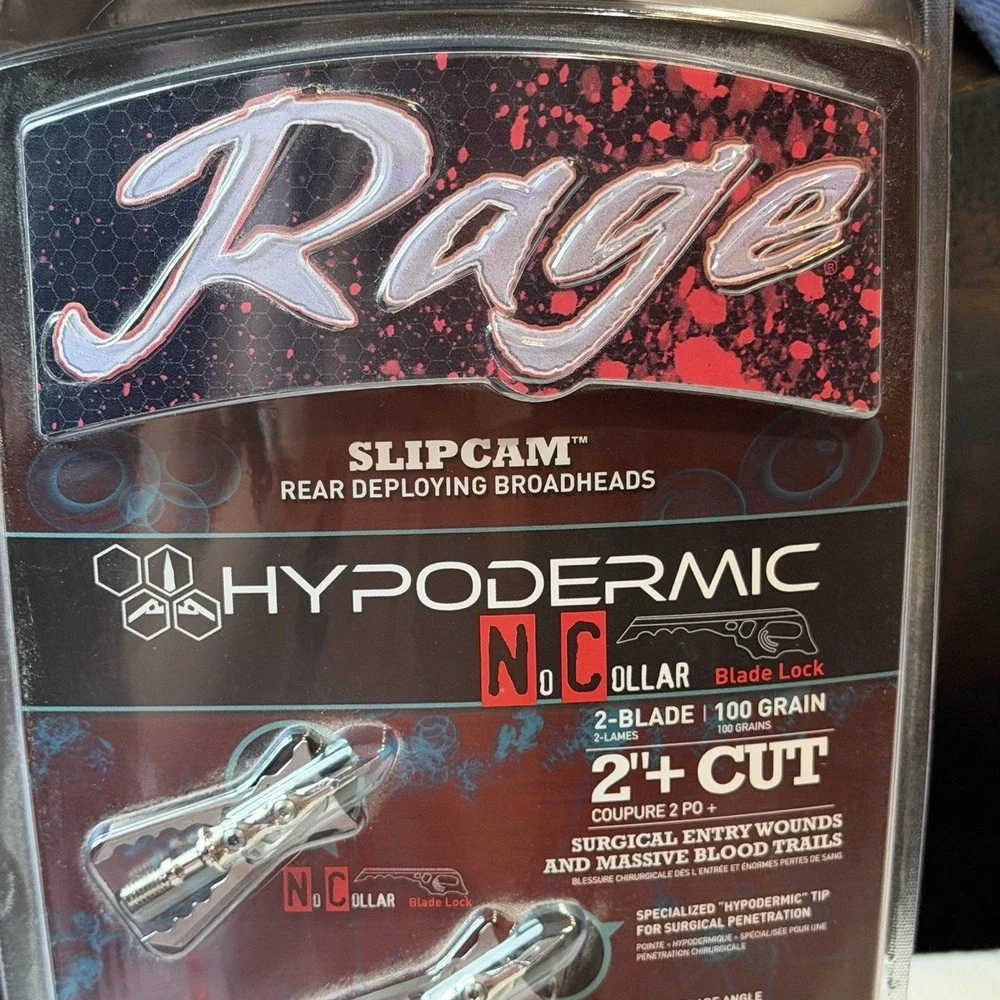 Rage Hypodermic No Collar SlipCam Broadheads 2-Blade 100 Grain (3 Pack)